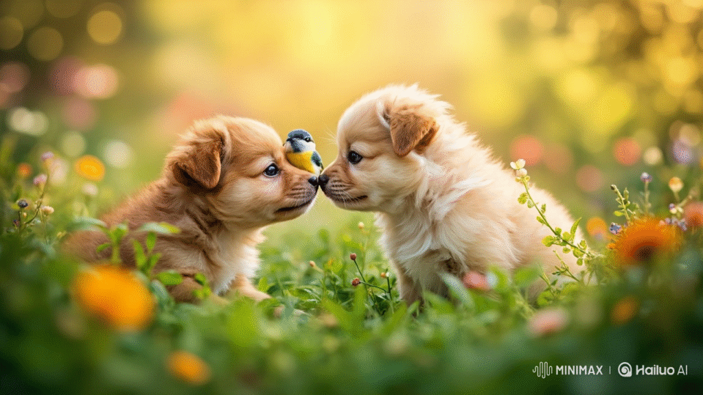 little bird with puppy